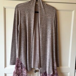 LOGO by Lori Goldstein Heather Gray Cardigan with Pink Accents